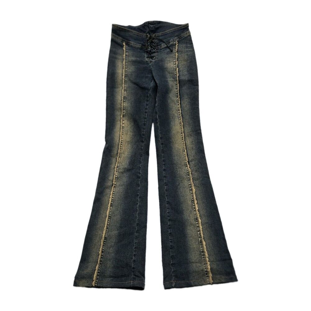 Plein Sud Lace up Jeans Vintage Flared Stretch Denim Low Rise Size 38/6 fit